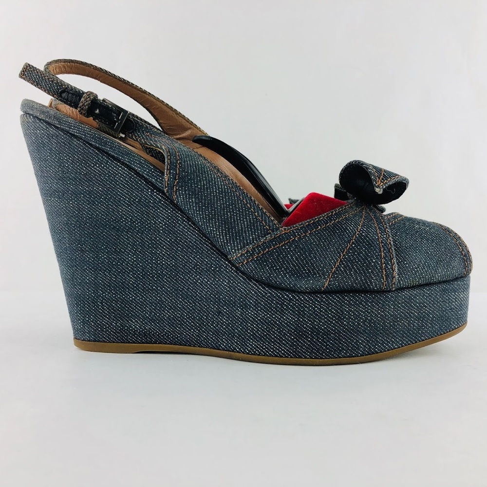 👋🏾SOLD👋🏾authentic ALAÏA blue demim wrapped platform wedges - Picture 7 of 8